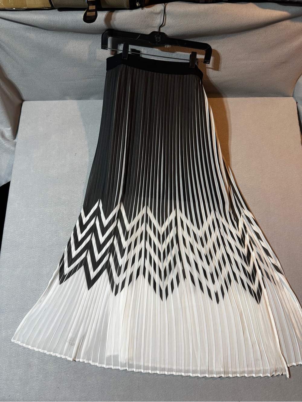 Trouvé Black and White Pleated A-Line Skirt with Chevron Pattern